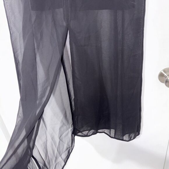 Colleen Lopez Long Sheer Tunic Topper size Medium Cap Sleeve Black Chiffon Artsy - Picture 2 of 6